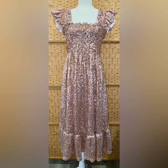 HILL HOUSE Collector's Edition Rose Gold Sequin Ellie Nap Dress -Sz Small - Picture 3 of 9